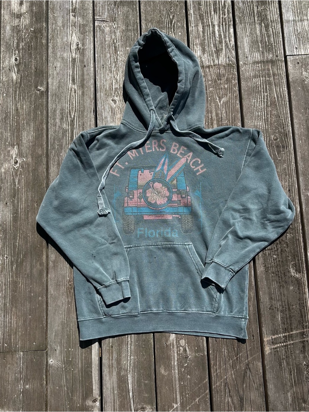 Vintage Teal Graphic Crewneck Hoodie - Fitters Beach Florida